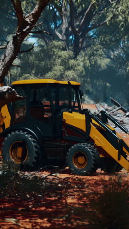 retroexcavadora amarilla en un bosque
