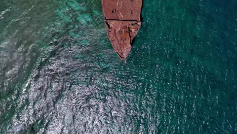 top down aerial over kaiolohia shipwreck in lana'i, hawaii