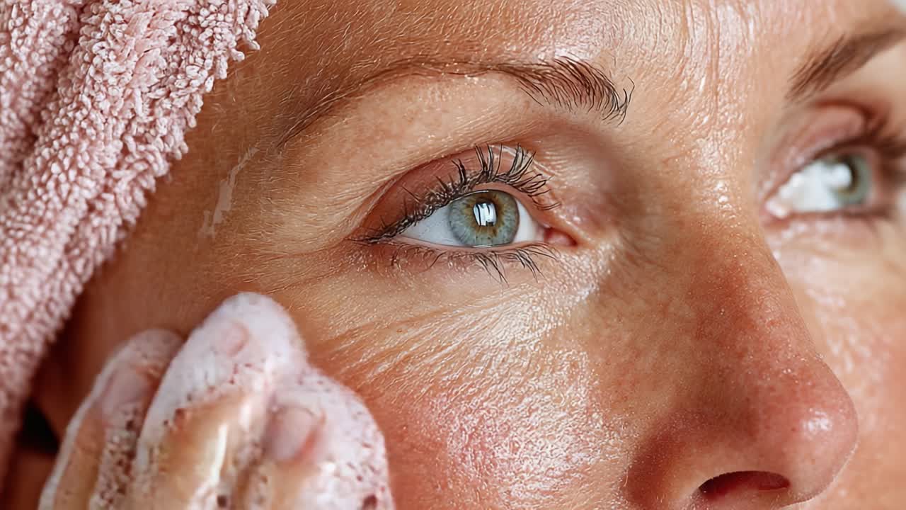 A Close-Up of a Woman Gently Cleansing Her Face with Foam, Highlighting the Importance of Skincare and Self-Care in Daily Beauty Routines