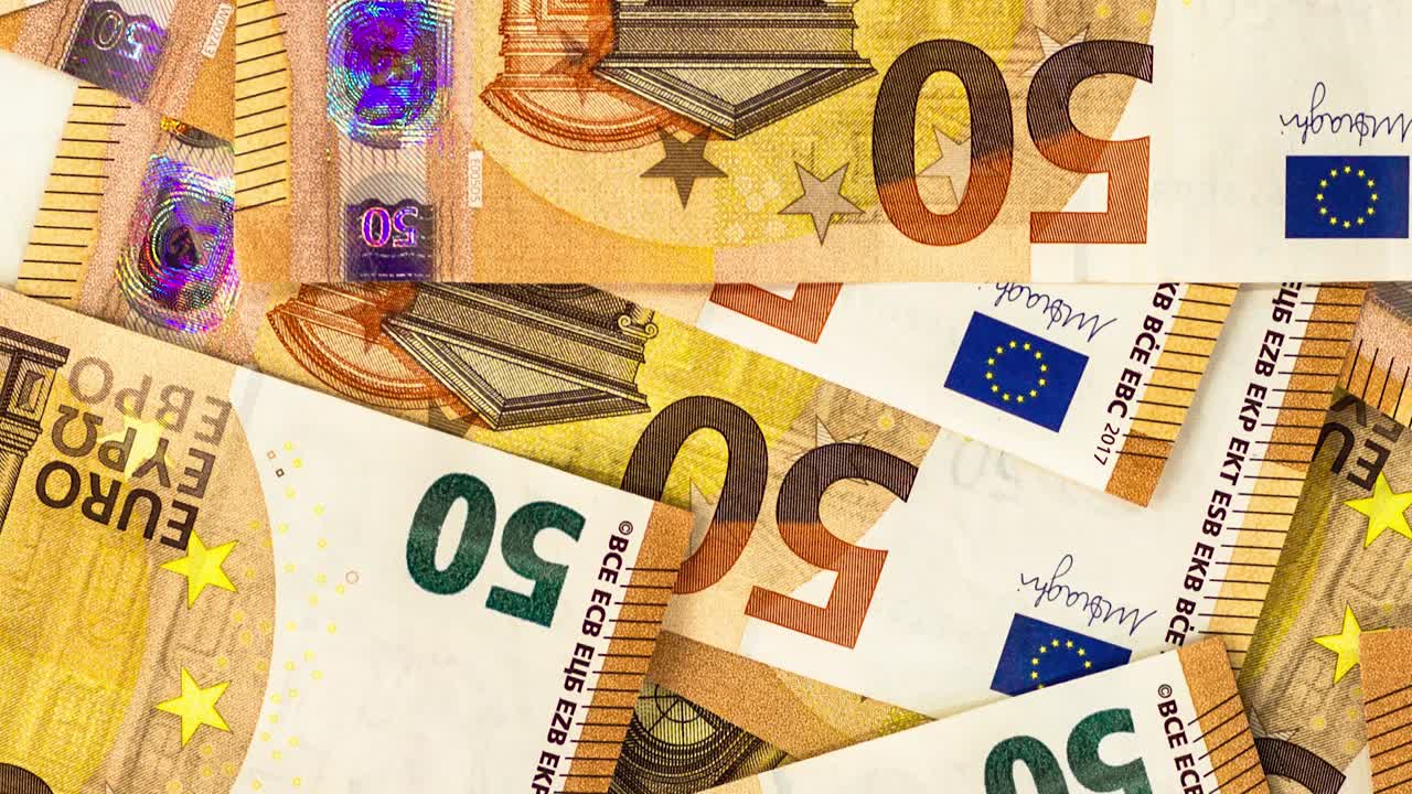 50 Euro Cash Macro Part Of Rotation European Union Currency Stack of 50 Euro Banknotes