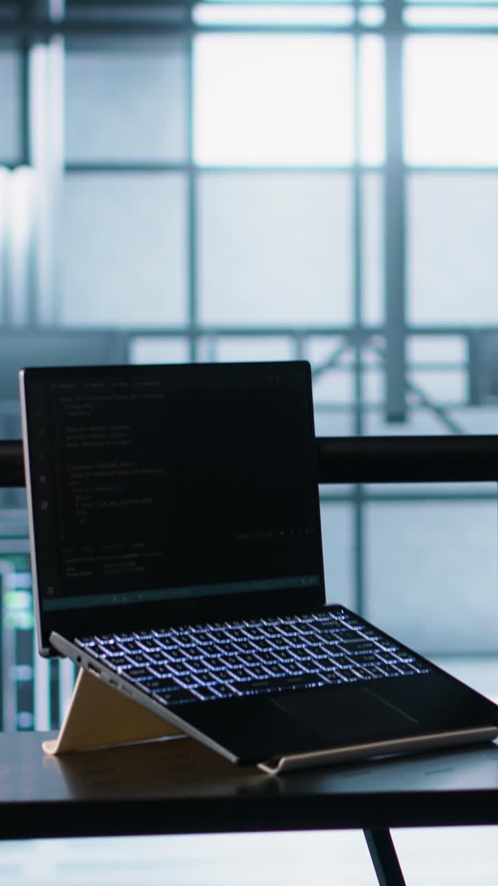 Vertical video Server farm employee using artificial intelligence tech on devices