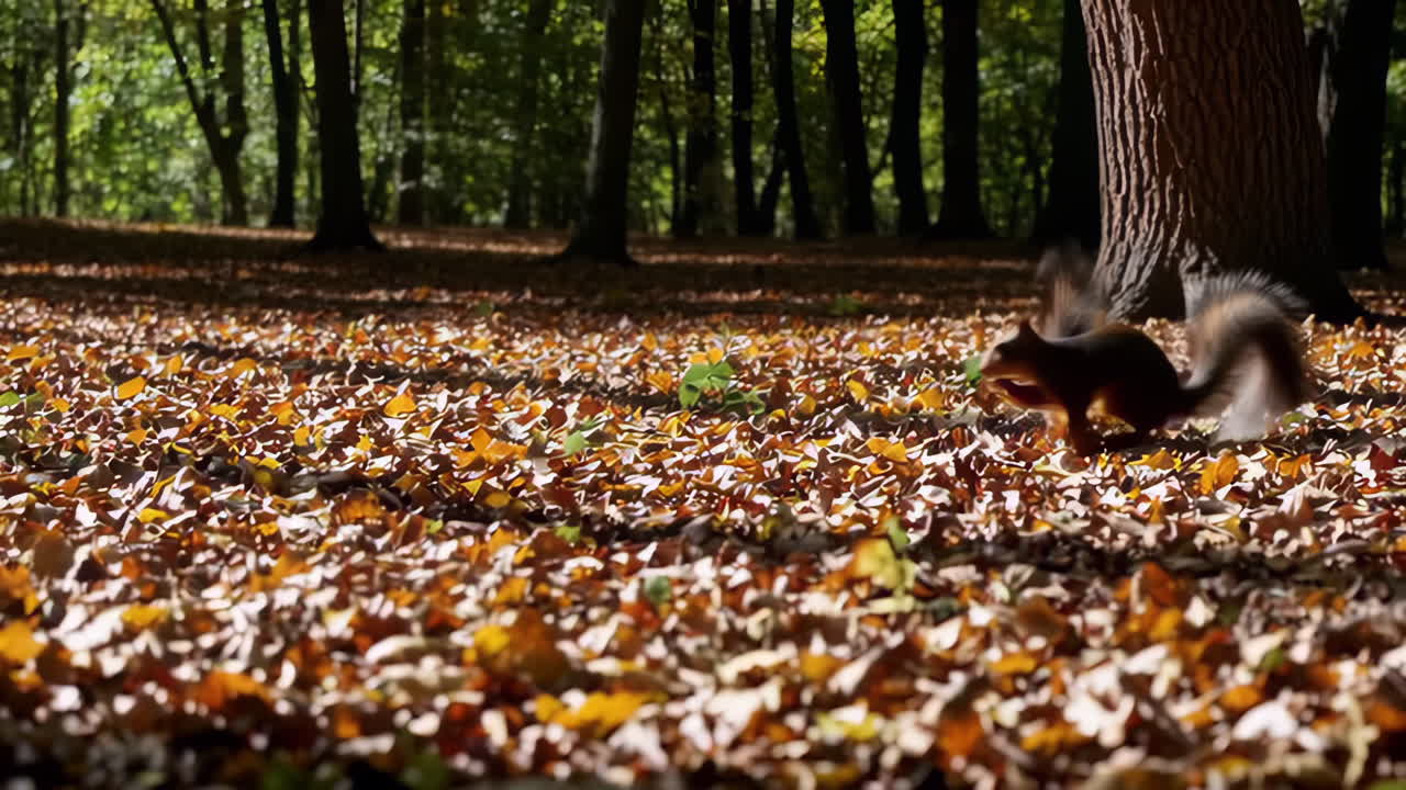 Squirrel Running in Autumn Forest