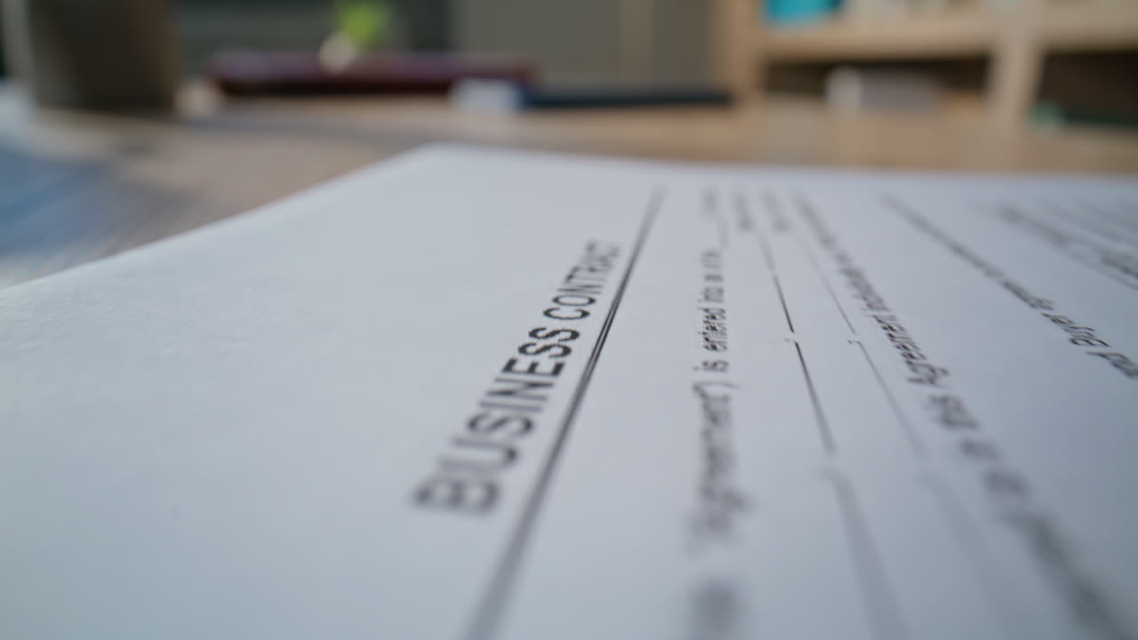 Closeup document office desk at organized workspace. Legal business contract