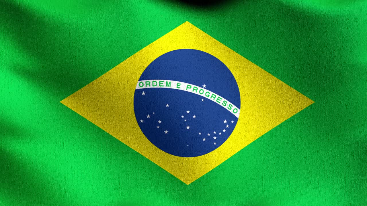 Loop continuo 4K VDO. Bandiera nazionale del Brasile che sventola al vento, isolata. Design astratto patriottico ufficiale. Illustrazione di rendering 3D di un simbolo che sventola.