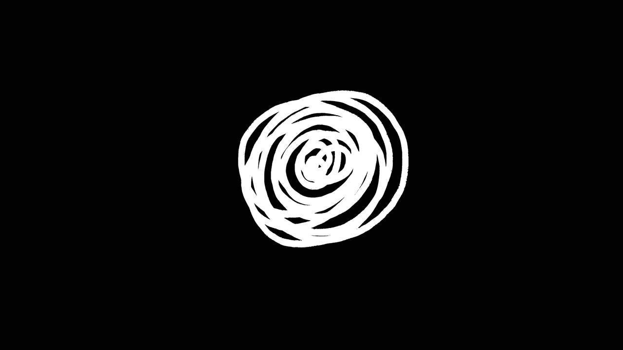 Cerchio scarabocchiato bianco animato disegnato a mano che ruota su sfondo nero