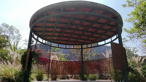 orbit shot of a patio in a garden with the sun shining during the day in tepoztlan, state of morelos, mexico, outdoor