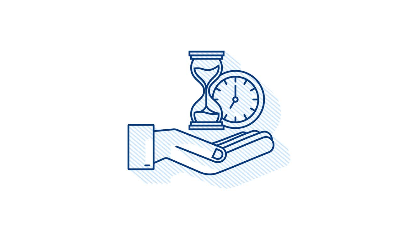 Timer bayangan dan uang di tangan. Jam dan tas, waktu adalah uang, pinjaman cepat, periode pembayaran, rekening tabungan. Grafis gerak