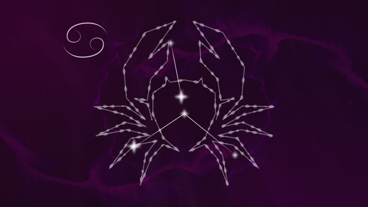 Animation des Sternzeichens Krebs mit leuchtenden Sternen.