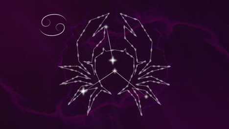 animación del signo de la estrella del cáncer con estrellas brillantes
