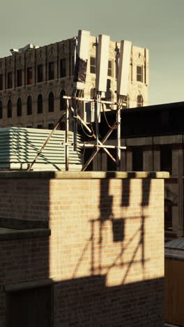 a cell tower on a rooftop in a city