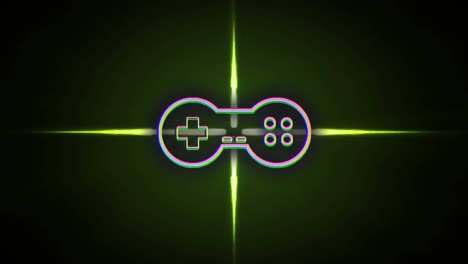 animación de la consola de videojuegos sobre una cruz verde brillante sobre un fondo verde.
