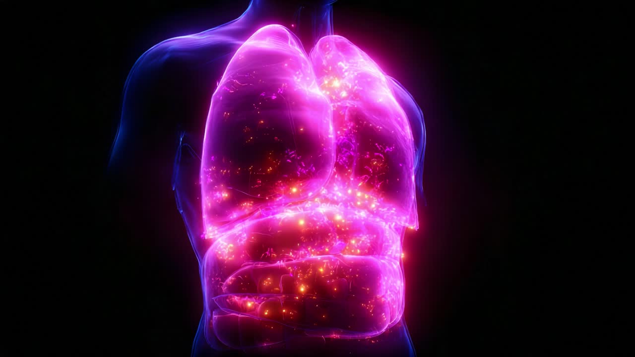 Vivid Visualization of the Human Lungs and Organs: An Illuminated Representation of the Respiratory System and Its Functionality in a Mystical, Energized Form