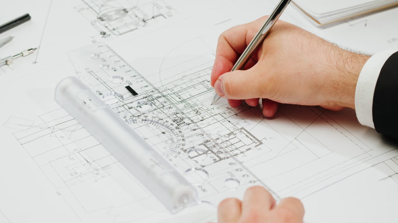 Architect drawing blueprints