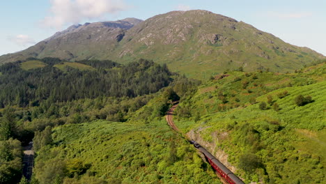 wide drone shot of glenfinnan viaduct