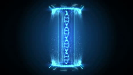 dna helix molecule loop animation. dna chromosome concept. hologram elements of digital technology. medical infographic. high tech future design.