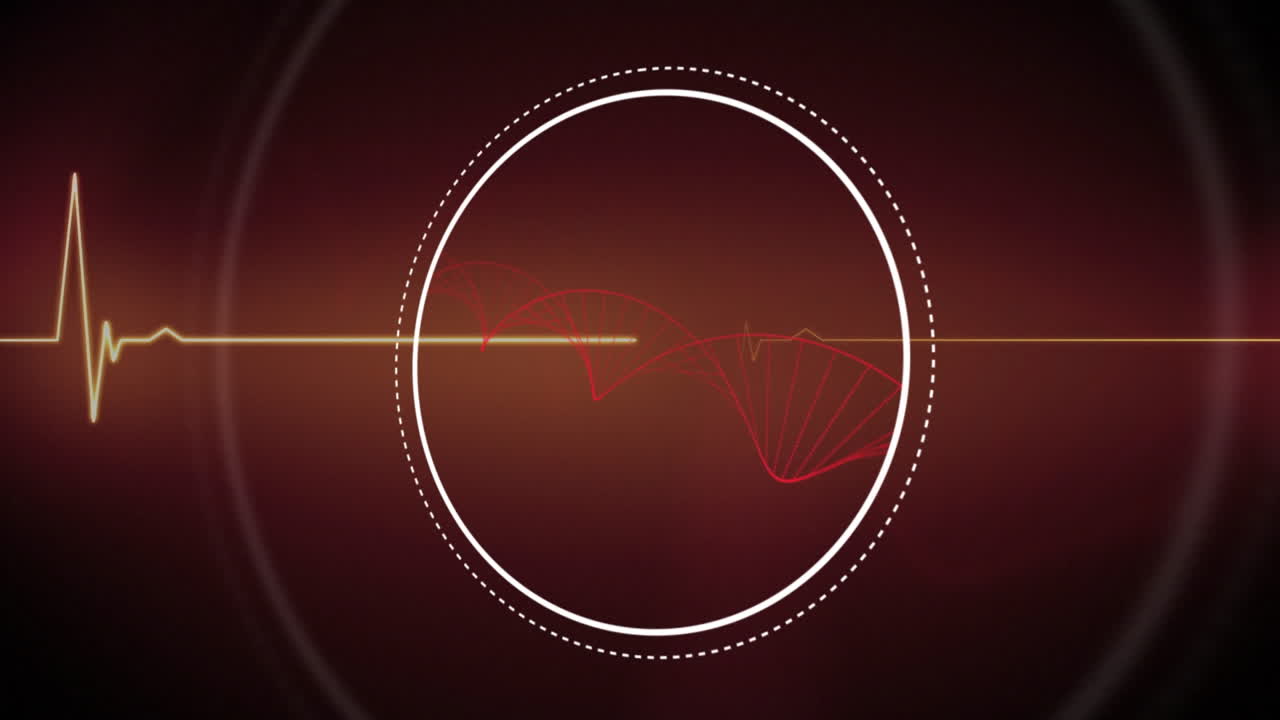 Animation of science data processing over red background
