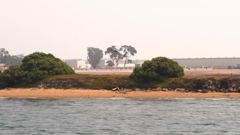 Helicóptero-De-Combate-Militar-Aterrizando-En-Su-Estación-Base-En-El-Sur-De-California-Después-De-Un-Vuelo-Cerca-Del-Puerto-De-La-Bahía-De-San-Diego