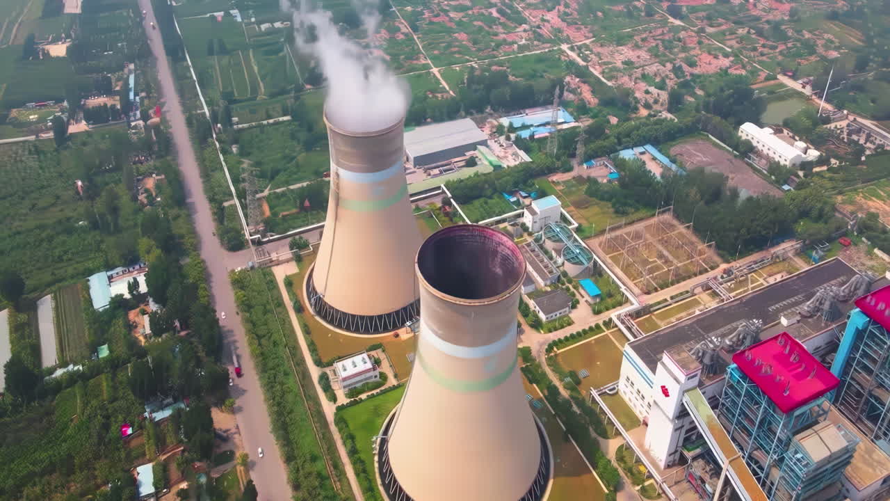 Environment generation factory power plant chimneys landscape, industrial area. Close-up of a smoking chimney. Old large thermal power plant. The production of electricity from coal pollutes the air.