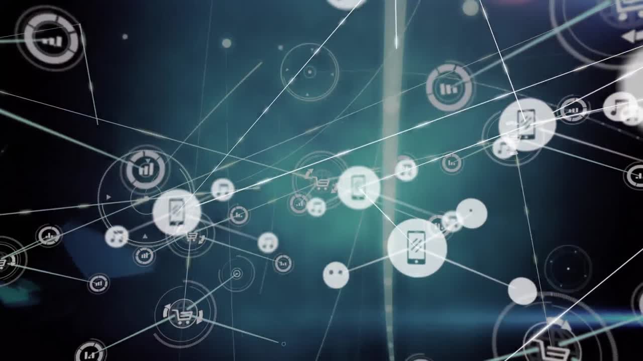 Animazione di rete di connessioni con icone su sfondo blu