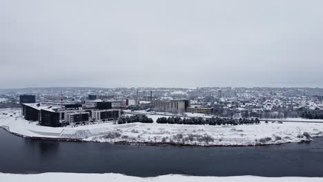 Aerial-high-angle-view-of-Kaunas-Vilijampole-living-district-in-winter