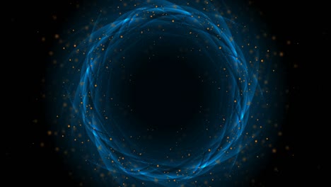 forma redonda azul brillante con puntos dorados fondo de movimiento abstracto