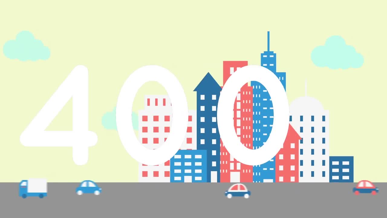 높은 건물에 대항하는 도로에 차량의 증가 숫자의 디지털 애니메이션