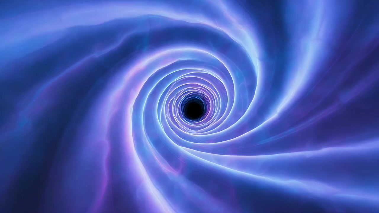 Avvio animazione, vortice a spirale che ruota verso l'interno in un tunnel digitale, suggerendo un movimento verso il vuoto.