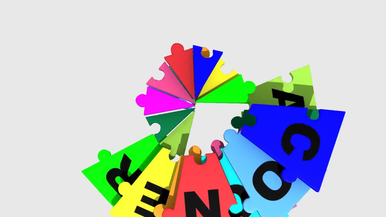 3d piezas coloridas que forman la cooperación cayendo