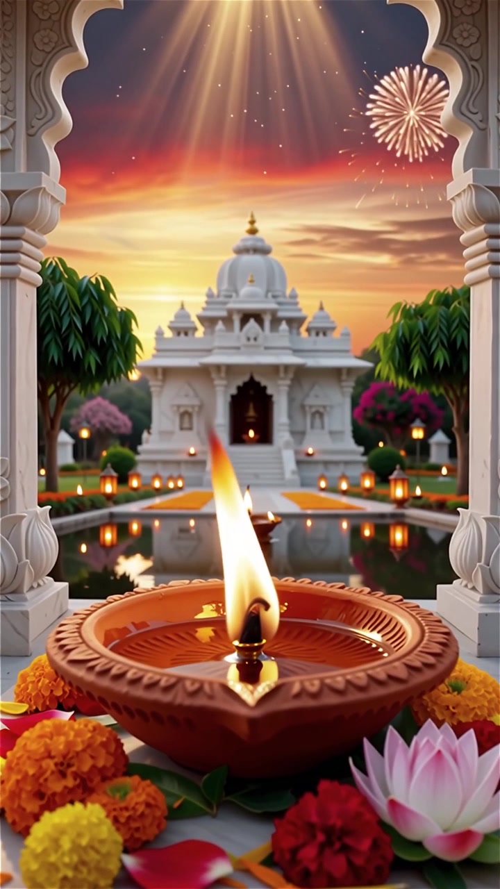 Sfondo del Festival Diwali con lanterne e decorazioni tradizionali Diyas.