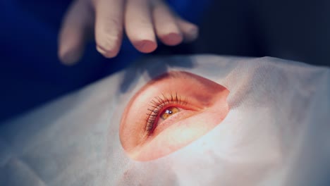 patient eye treatment. doctor performing eye surgery in modern clinic