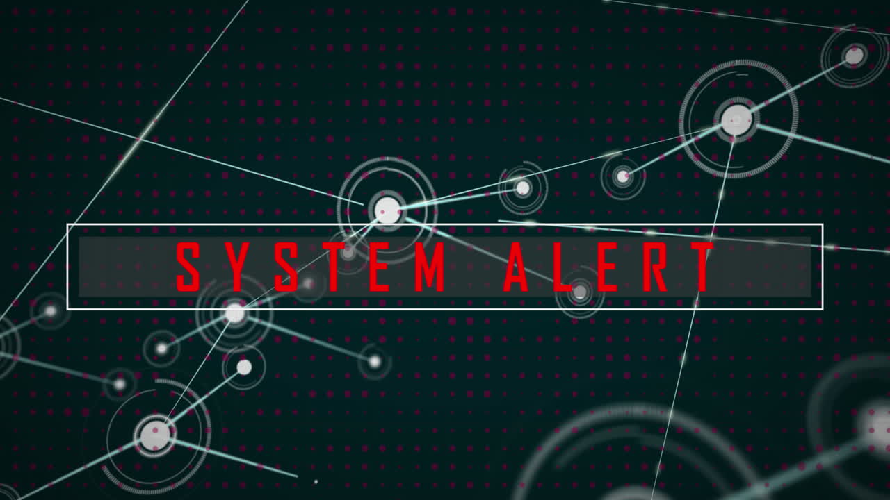 Animation of system alert text and connected dots on black background