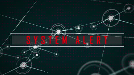 animación del texto de alerta del sistema y los puntos conectados sobre fondo negro