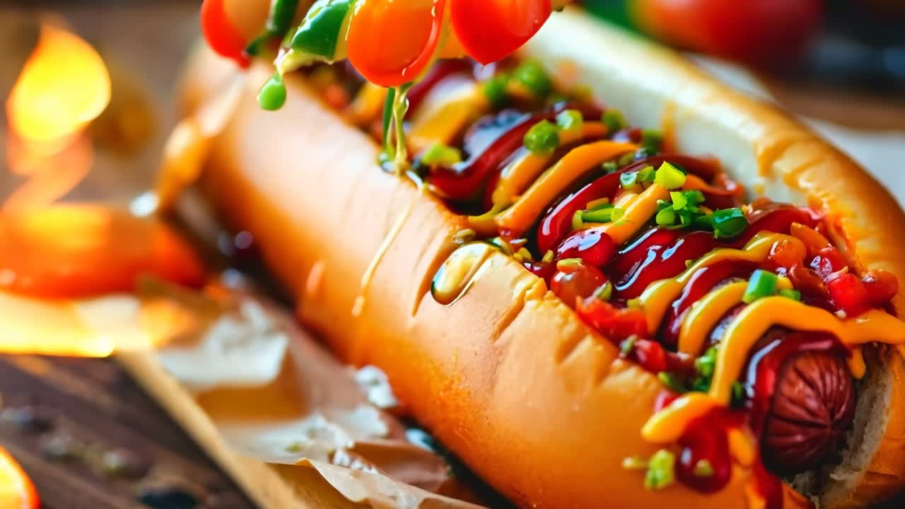 에 케, 겨자, 케이 있는 핫도그