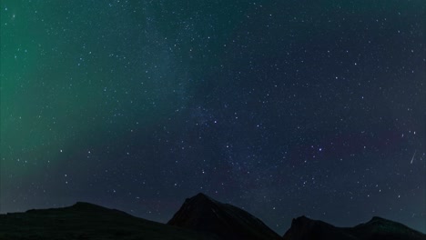 the milky way seemingly twisting because of the rotation of the earth, with a side of northern lights