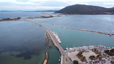 lefkada floating bridge road connect to greece mainland - aerial forward