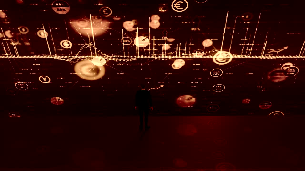 현대 금융 데이터를 묘사하는 애니메이션.