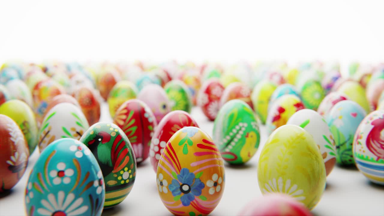 Vibrant Collection of Hand-Painted Easter Eggs on White