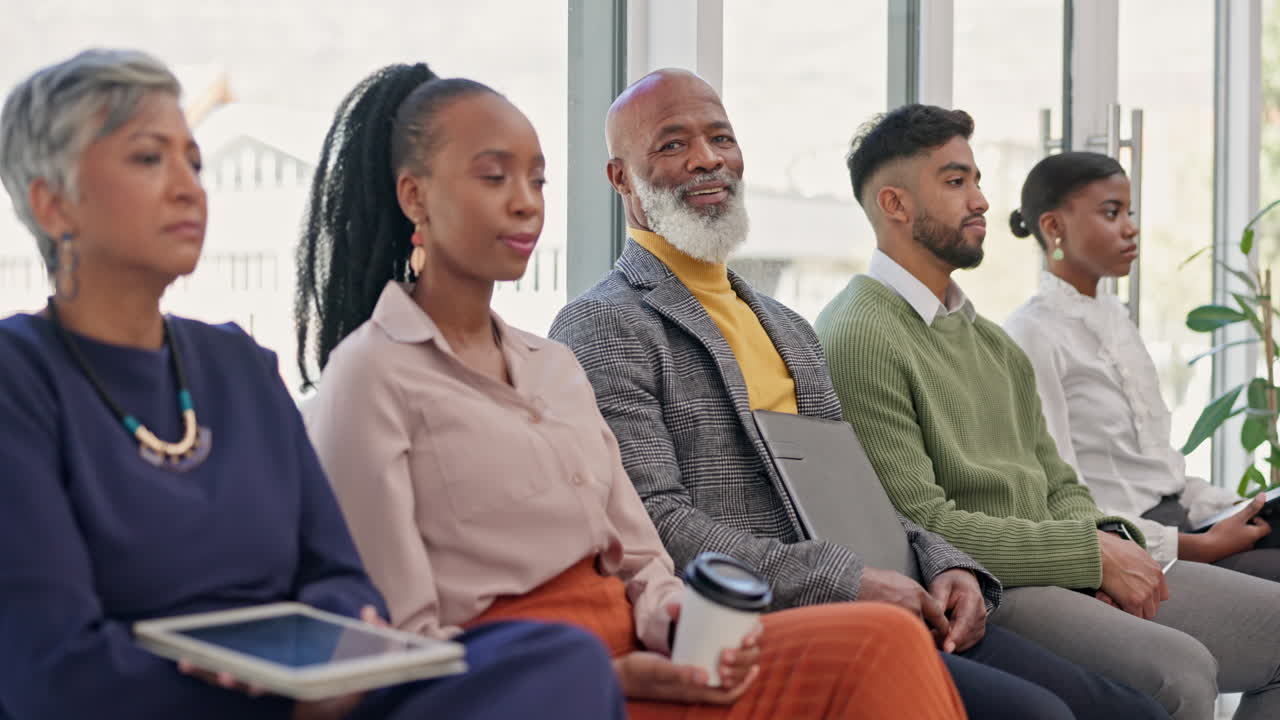 Recruitment, smile and job interview with black