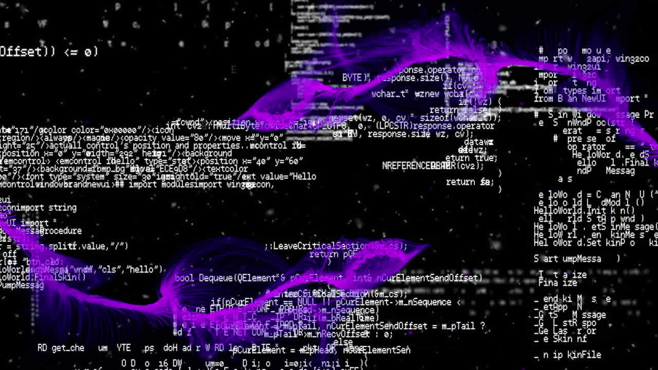 Animation of shapes and data processing on black background