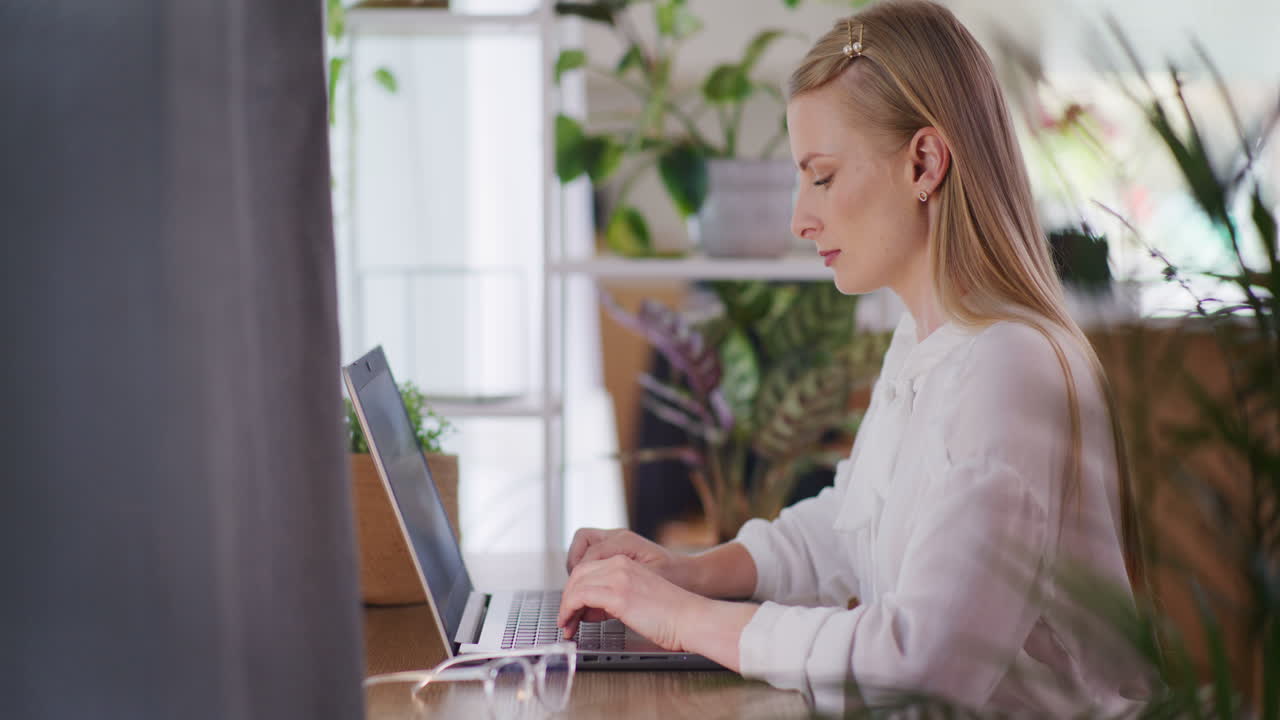 Happy Woman Working Remotely from Home on Project