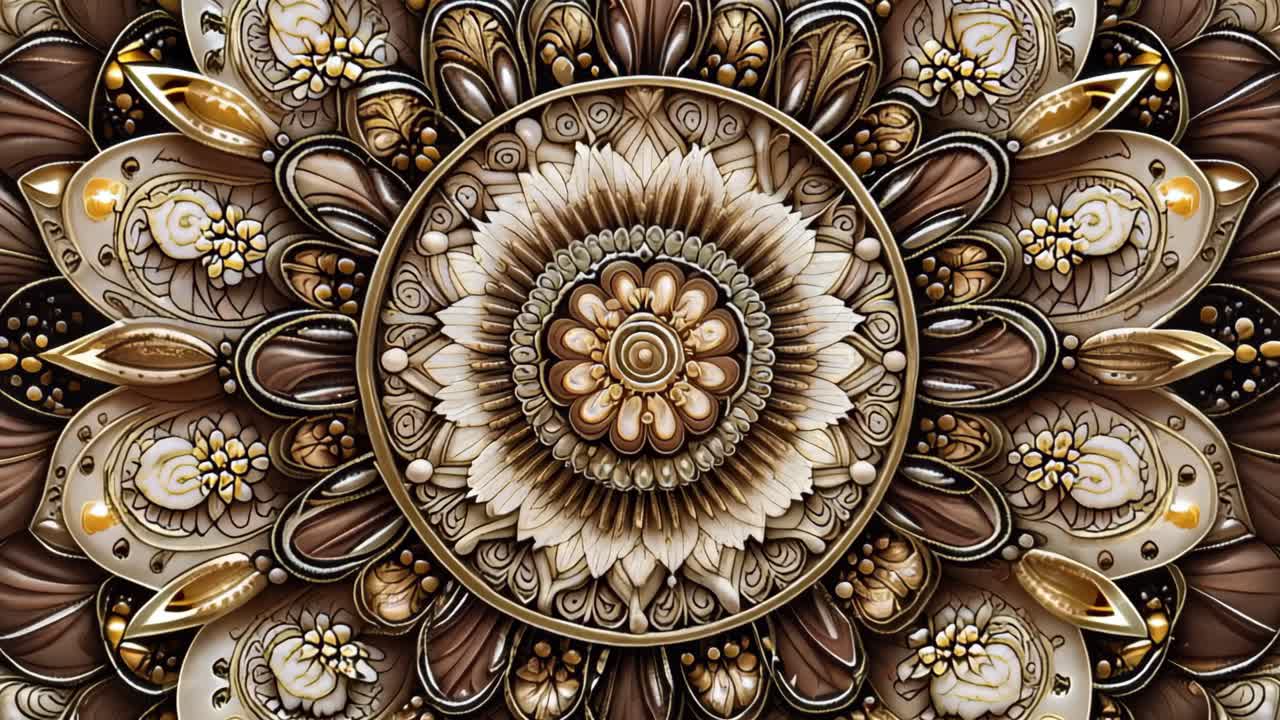 Disegno Mandala dettagliato marrone, oro e beige