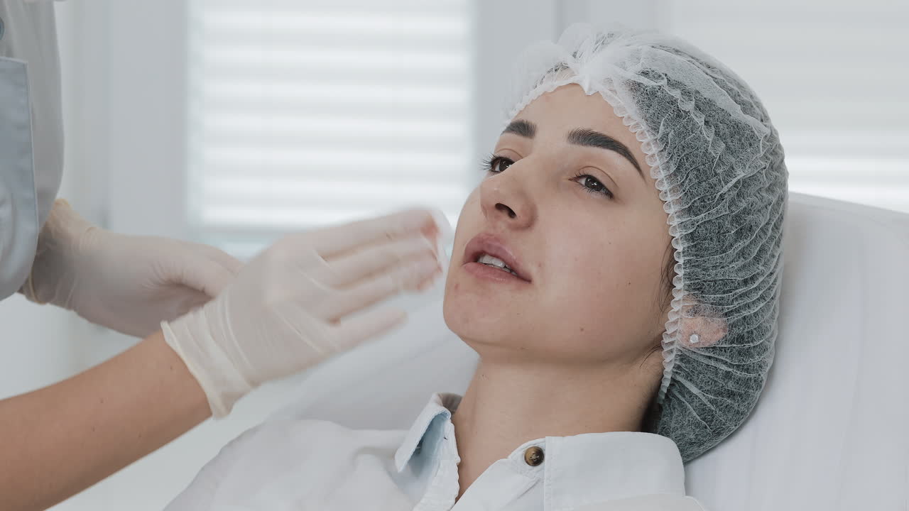 Cosmetologist preparing a woman's face for a beauty procedure