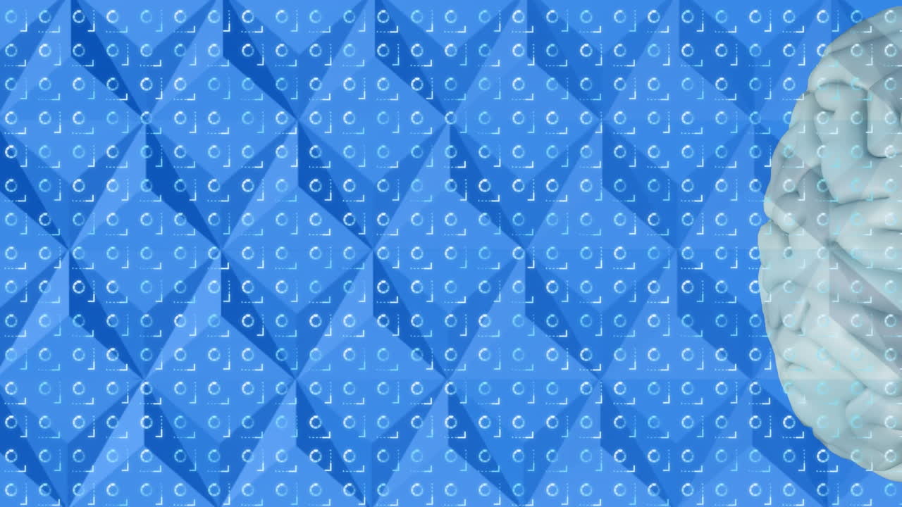animación de formas que se mueven sobre el cerebro digital en fondo azul