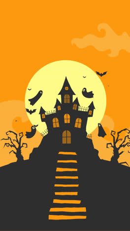 Eine-Animation-Eines-Halloween-Spukhauses-Mit-Flachem-Design