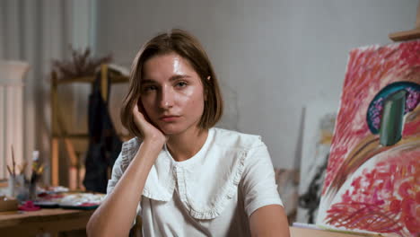 woman posing in the art room