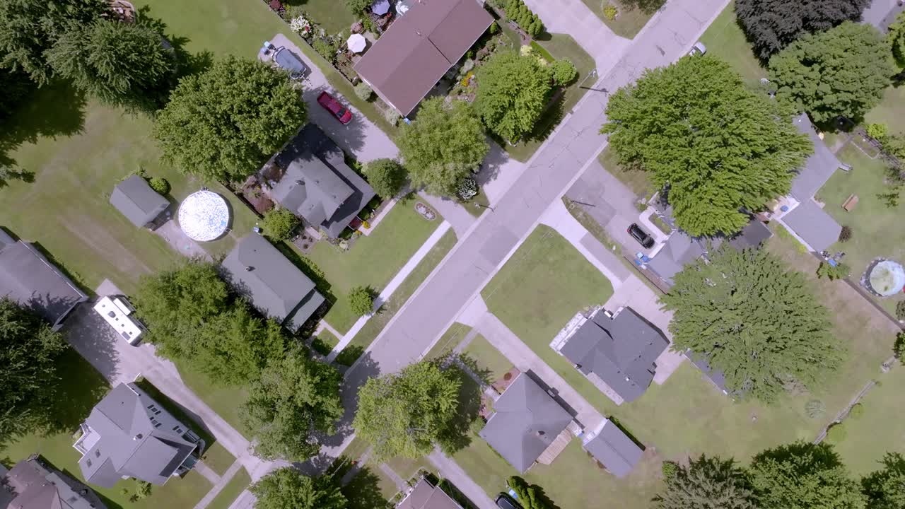 Neighborhood in Howard City, Michigan with drone video overhead looking down.