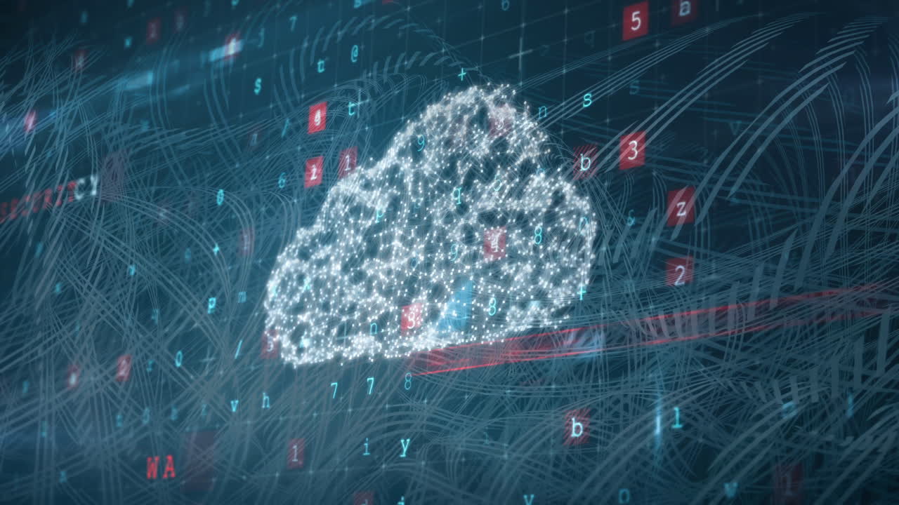 Animation of digital cloud with binary code representing cloud computing technology