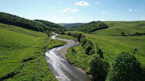 scenic winding river through a lush green valley