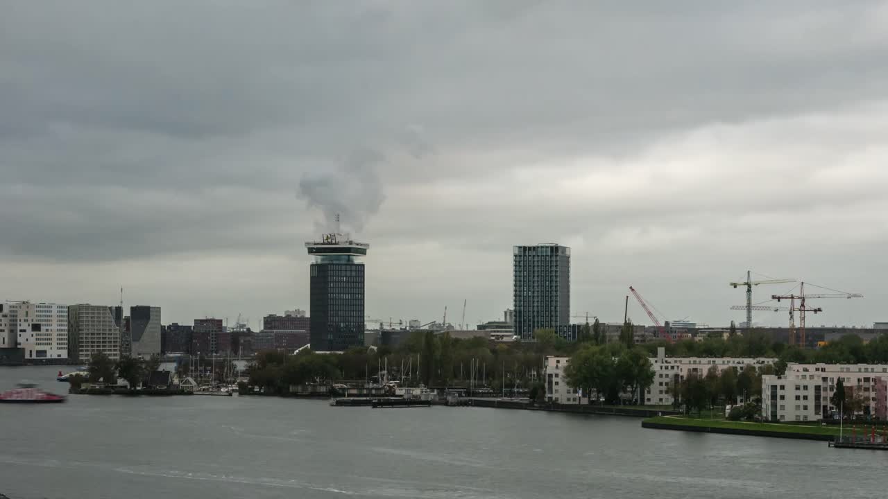 Timelapse video of the IJ River and the A'dam Tower of Amsterdam, the Netherlands