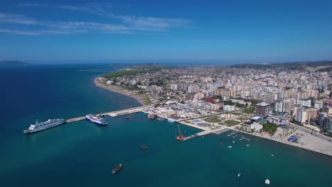 Vlora-Blue-Bay,-Beautiful-Promenade,-and-City-Port-–-A-Top-Tourist-Destination-for-Your-Summer-Vacation